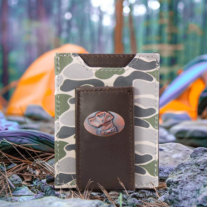 Lab Men's Magnetic Front Pocket Old School Camo Leather Wallet.: Brown/Tan Camo