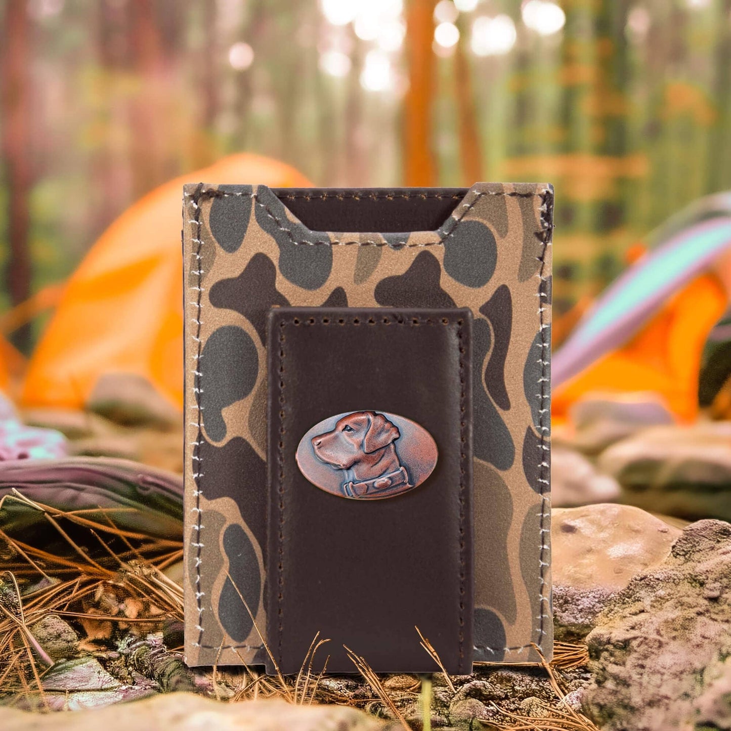 Lab Men's Magnetic Front Pocket Old School Camo Leather Wallet.: Brown/Tan Camo