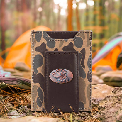 Lab Men's Magnetic Front Pocket Old School Camo Leather Wallet.: Brown/Tan Camo