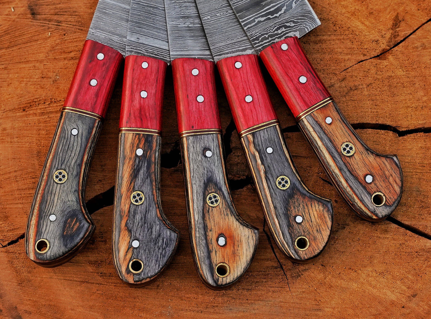 5 Pcs Damascus Steel Chef Set Handmade BBQ Kitchen Knives.