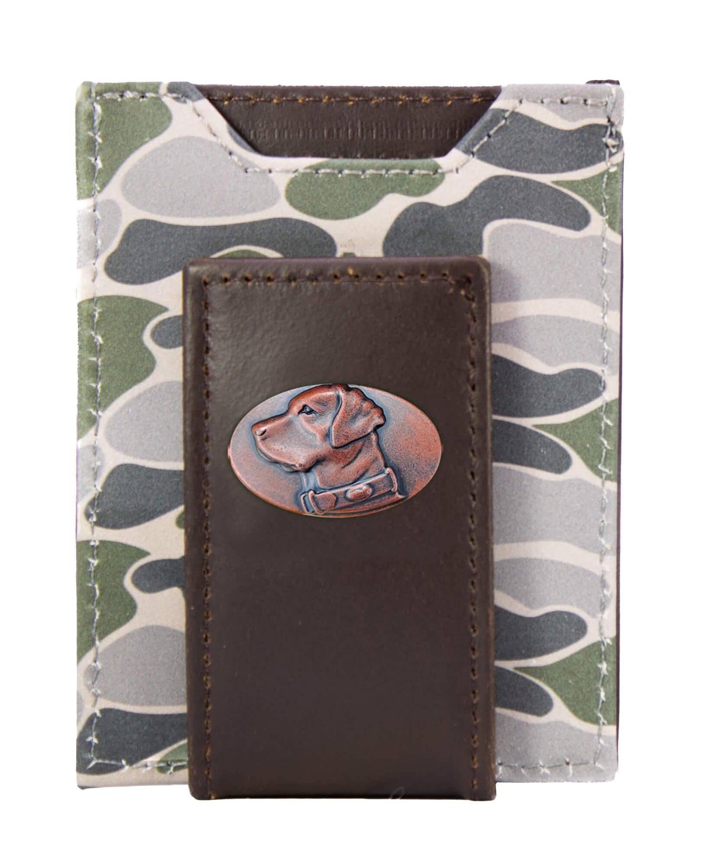 Lab Men's Magnetic Front Pocket Old School Camo Leather Wallet.: Brown/Tan Camo
