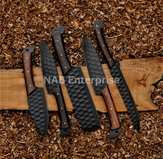 Carbon Steel Chef Set, BBQ Chef Set Hand Forged Chef Knives