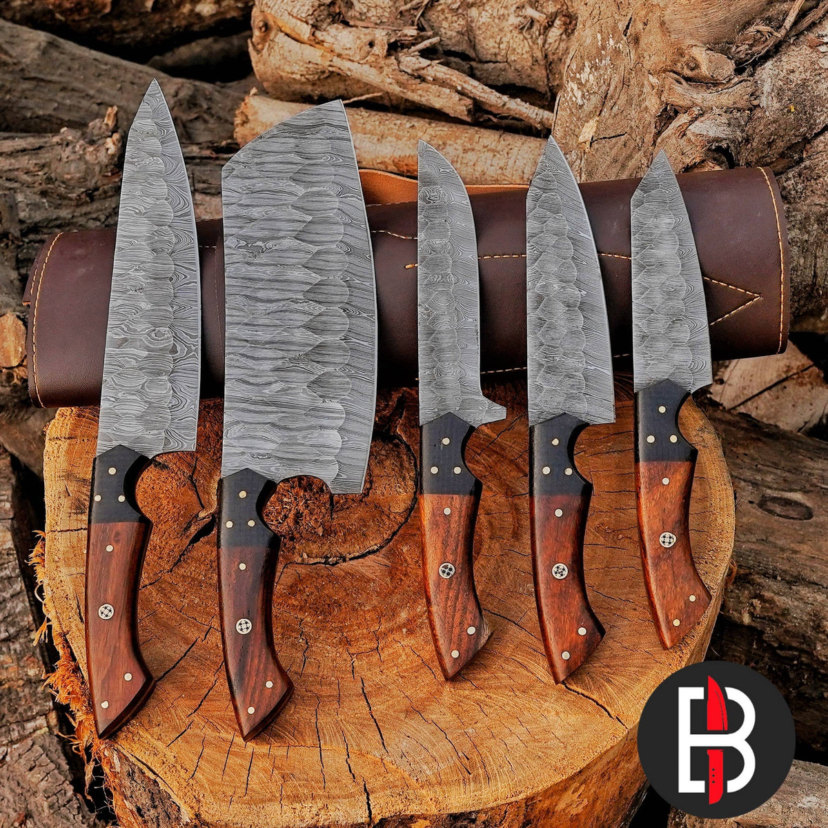 Damascus Steel Chef Set Hand Forged BBQ 5 Pcs Kitchen Knives