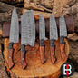 Damascus Steel Chef Set Hand Forged BBQ 5 Pcs Kitchen Knives