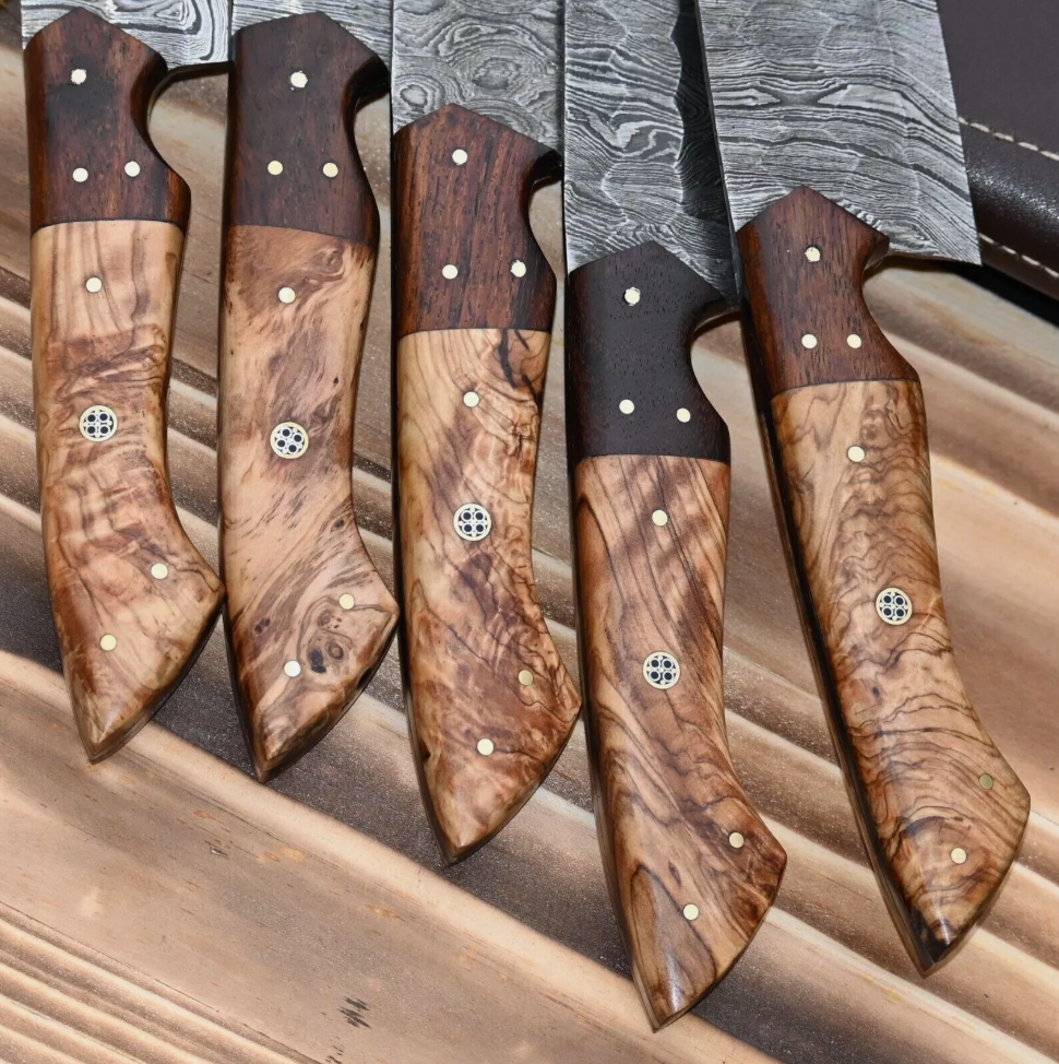 Damascus Steel Chef Set Hand Forged 5 Pcs BBQ Kitchen Knives