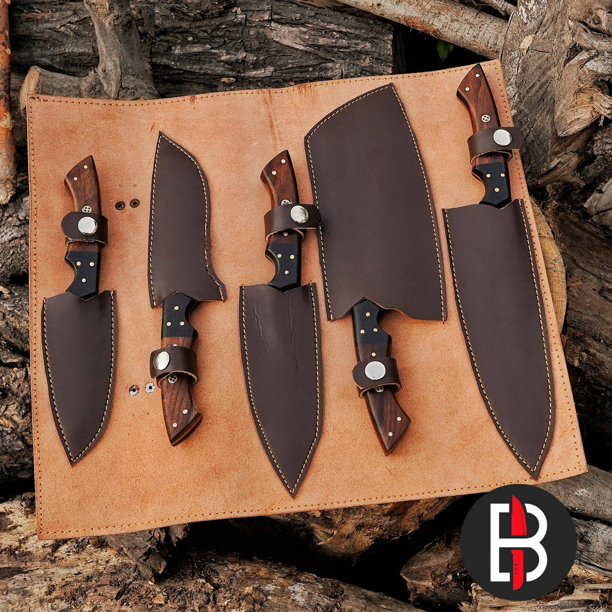 Damascus Steel Chef Set Hand Forged BBQ 5 Pcs Kitchen Knives