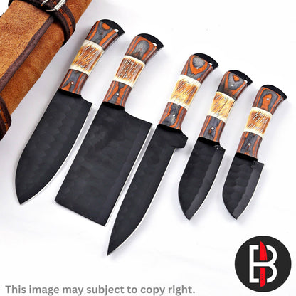 Camel Bone Carbon Steel Chef Set Hand Forged BBQ Chef Knives